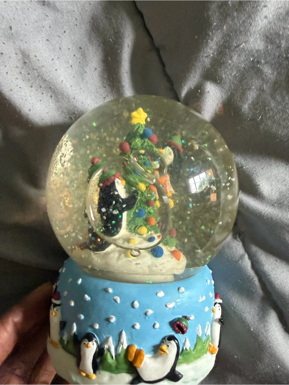 Festive Penguin Snow Globe Holiday Decor - Blue